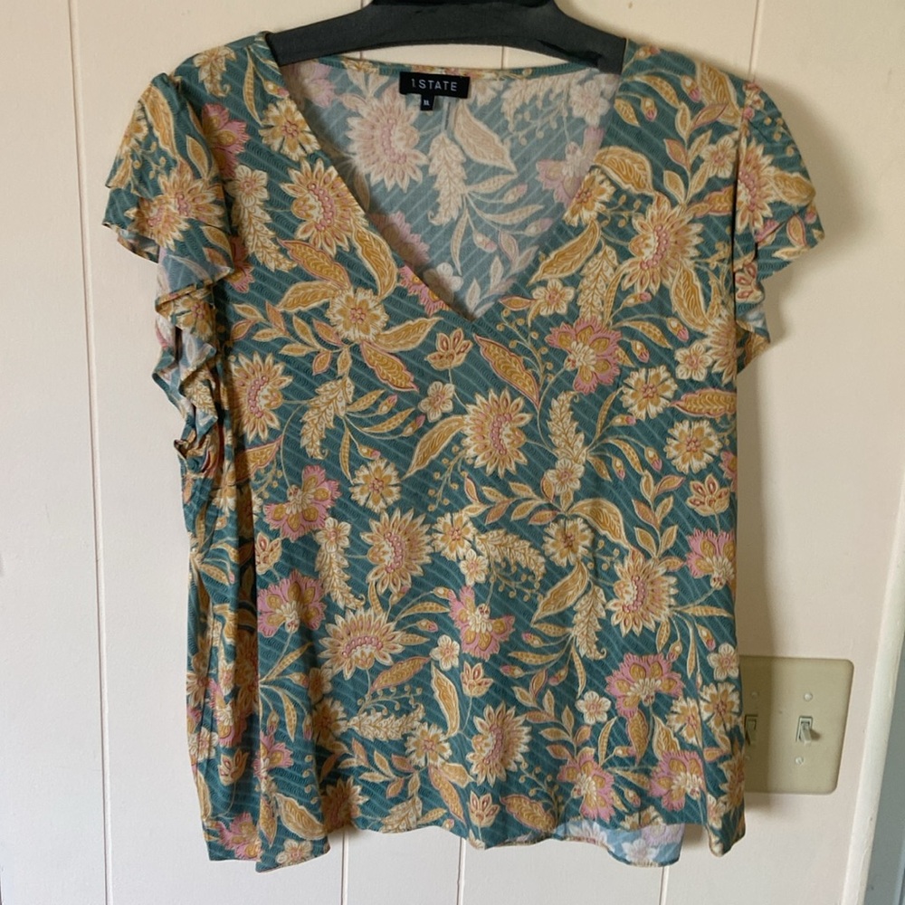 1. State Orange Flutter Sleeve Ruffled Blouse NWOT